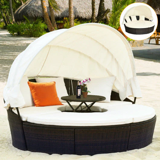 Patio Round Daybed Rattan Furniture Sets With Canopy - Kaedas