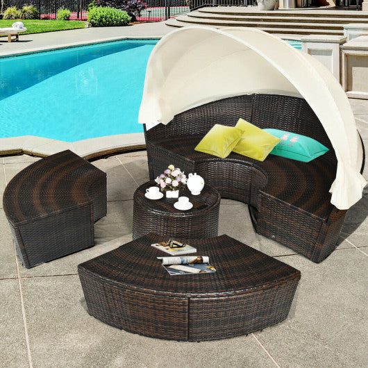 Patio Round Daybed Rattan Furniture Sets With Canopy - Kaedas