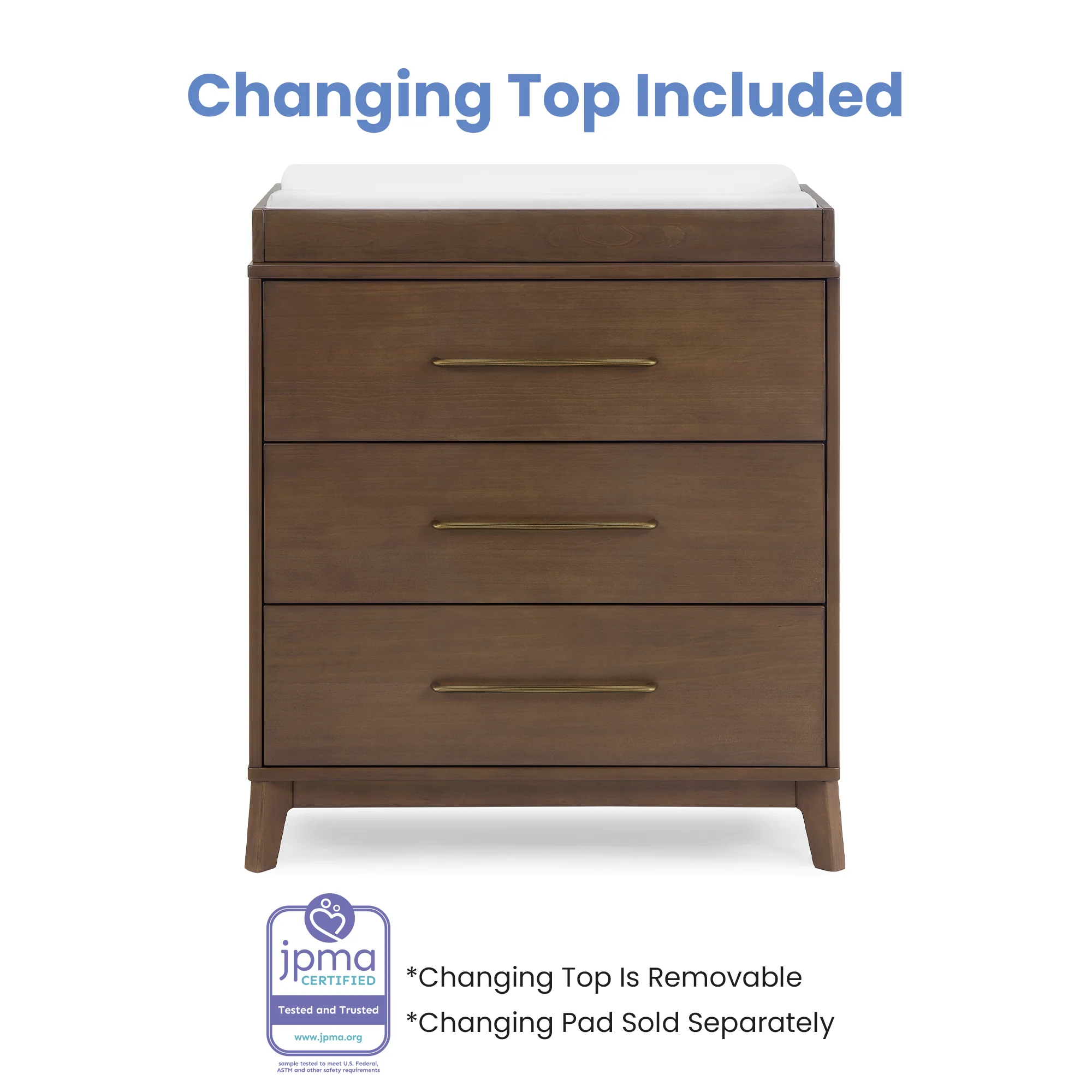 Spencer 3 Drawer Dresser With Changing Top and Interlocking Drawers - Kaedas