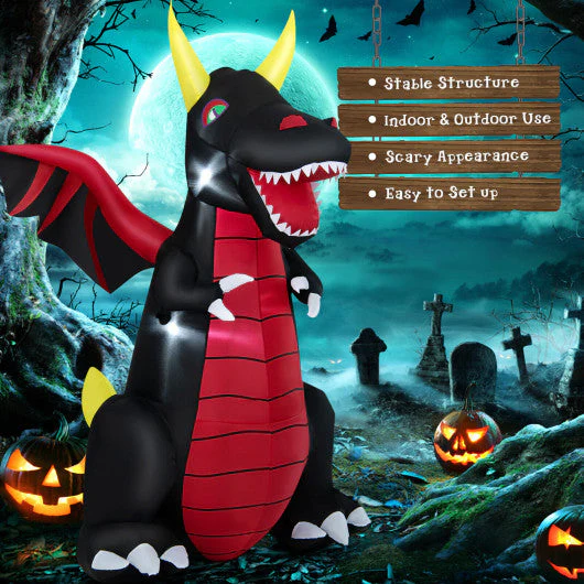8 Feet Halloween Inflatable Fire Dragon  Decoration With LED Lights - Kaedas