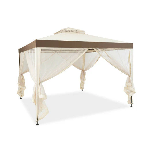 Canopy Gazebo Tent Shelter Garden Lawn Patio With Mosquito Netting-Beige - Kaedas