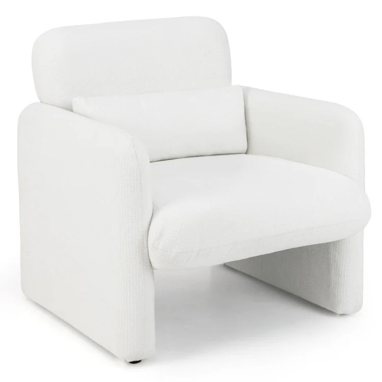 Modern Upholstered Chenille Accent Chair With Removable Lumbar Pillow-White - Kaedas