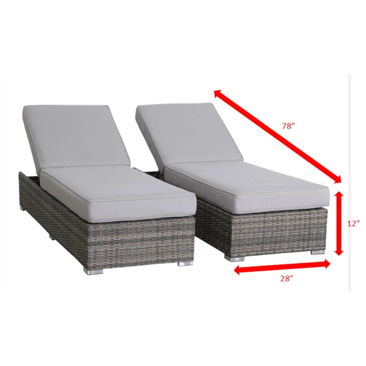 3 Piece Chaise Lounge Set With Adjustable Reclining - Gray Mix - Kaedas