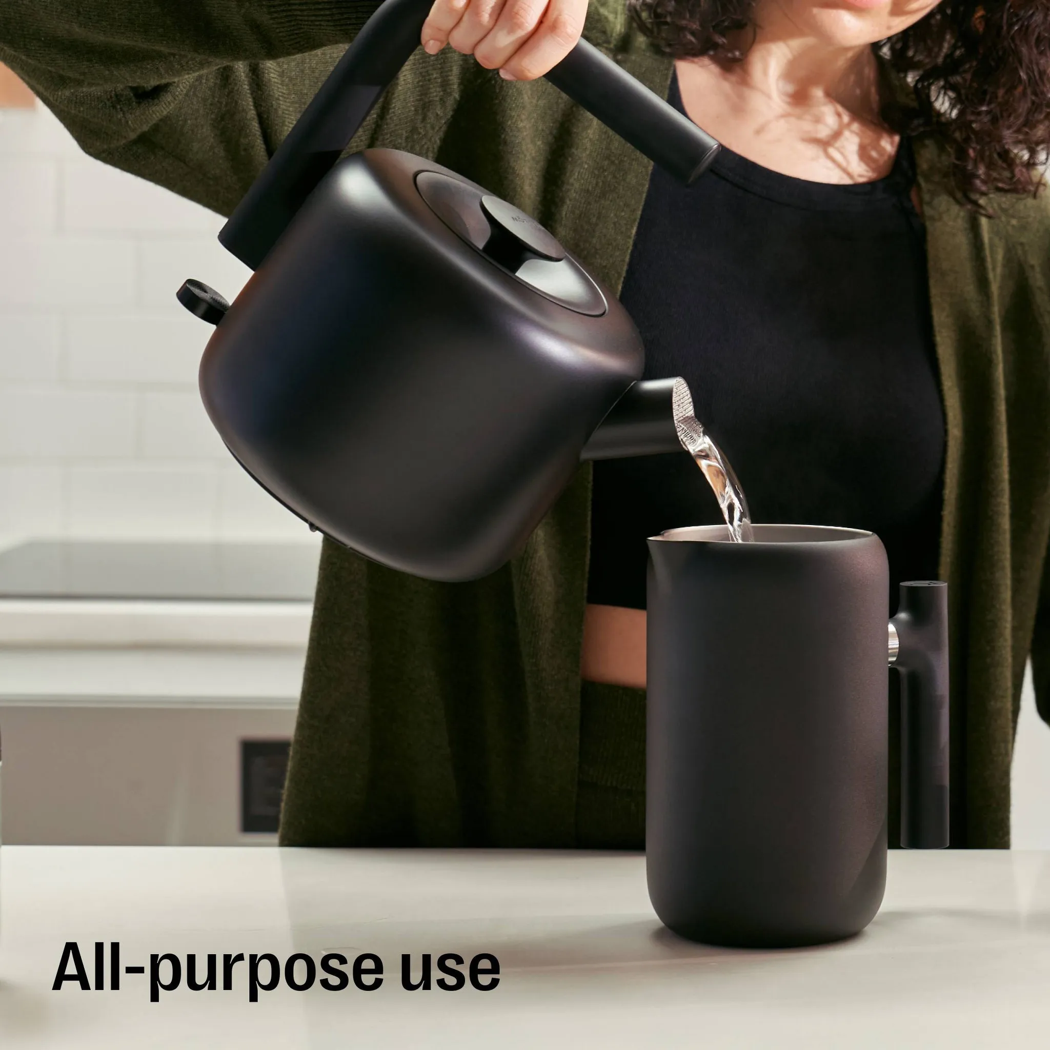 1.5L Clyde Electric Tea Kettle Matte Black: Stainless Steel, 1500W, Plastic Lid, Steel Handle, 5.51 lbs, 10.62