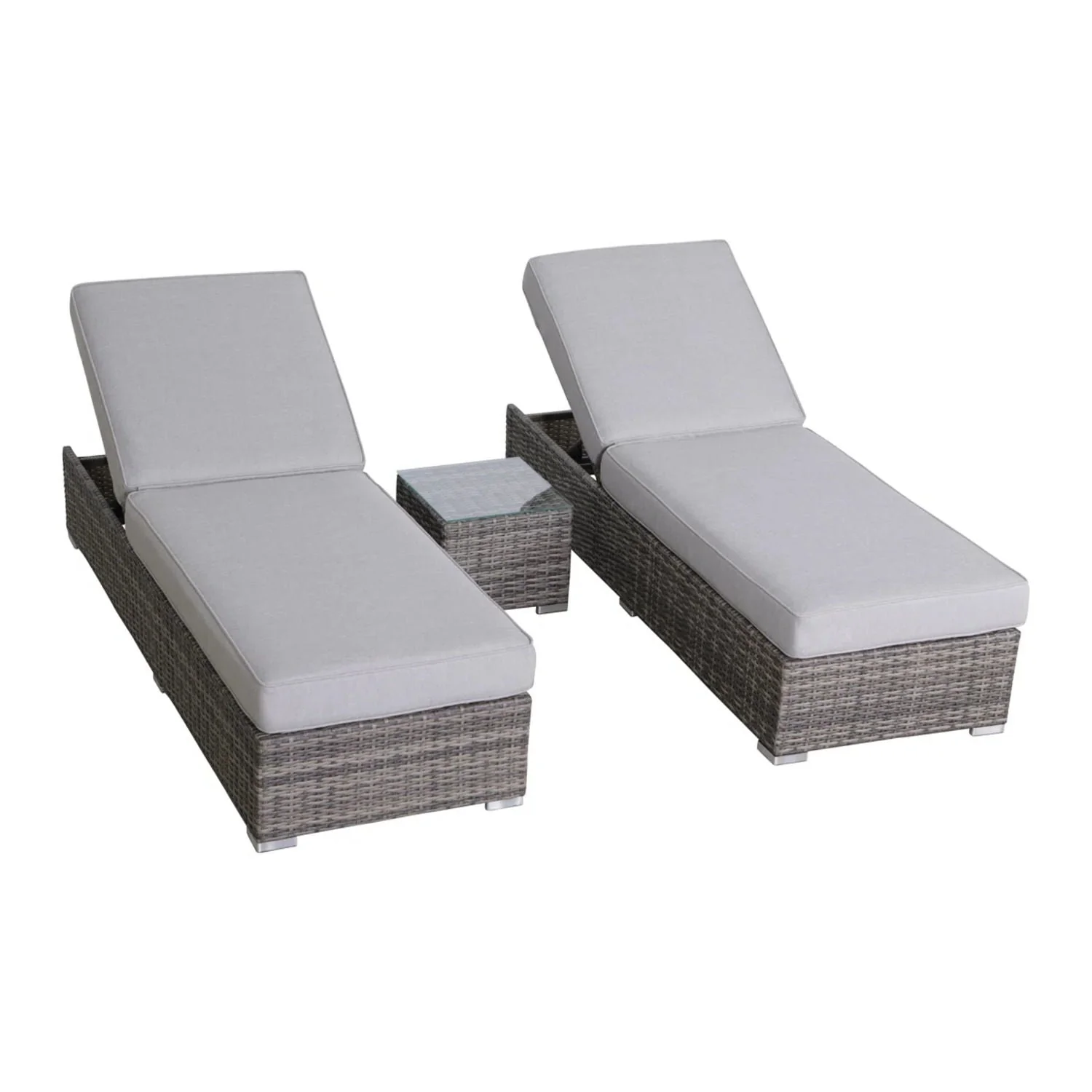 3 Piece Chaise Lounge Set With Adjustable Reclining - Gray Mix - Kaedas