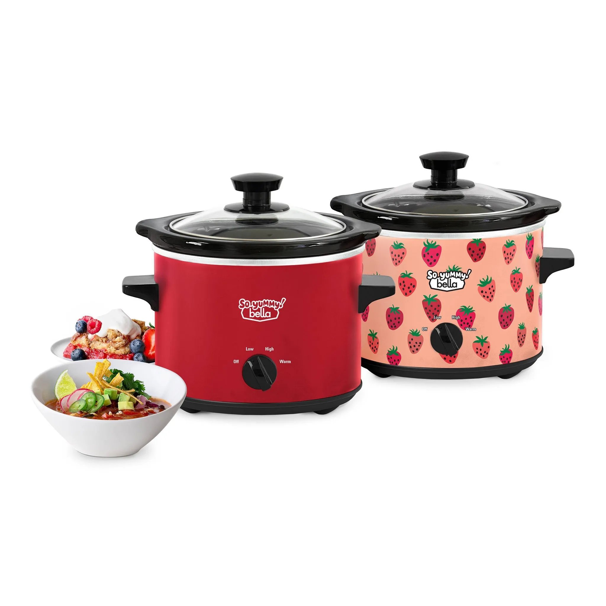 2.0qt Twin Set Slow Cooker Red and Strawberry Pattern - Kaedas