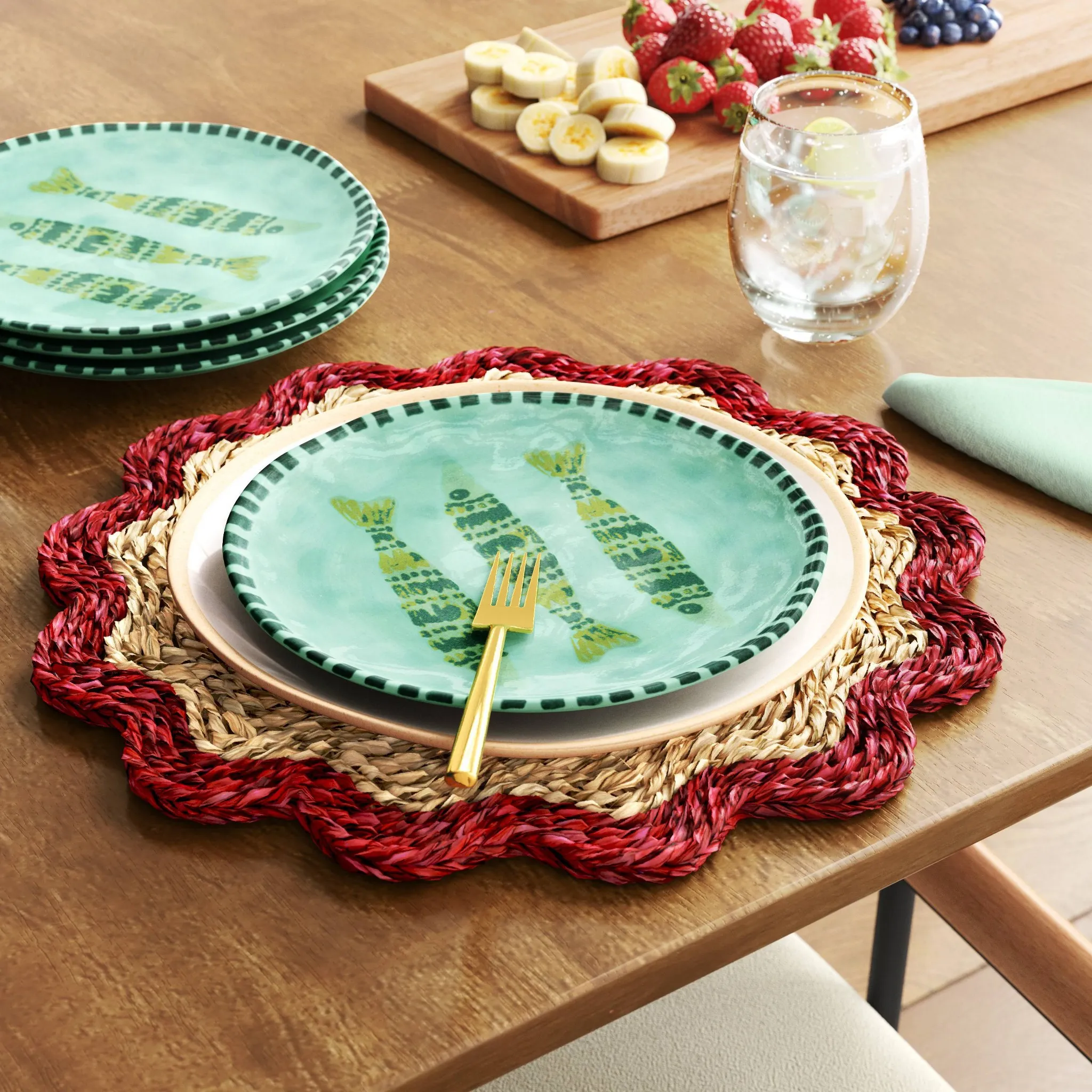 Coastal 2-Pack Woven Seagrass Charger with Red Border - Kaedas