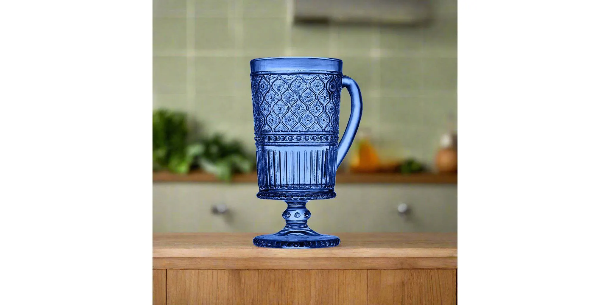 Set of 4 Claro Footed Coffee Mugs - Blue Crystal Drinkware, 12 oz Capacity - Kaedas