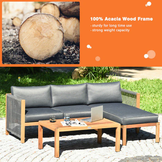 3 Piece Patio Acacia Sofa Set With Nylon Armrest - Kaedas