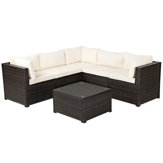 6 Pieces Patio Furniture Sofa Set With Cushions for Outdoor-Beige - Kaedas