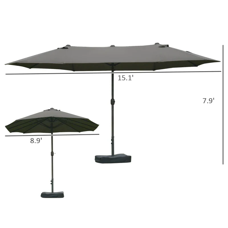 Outsunny Patio Umbrella 15' Steel Rectangular - Dark Gray - Kaedas