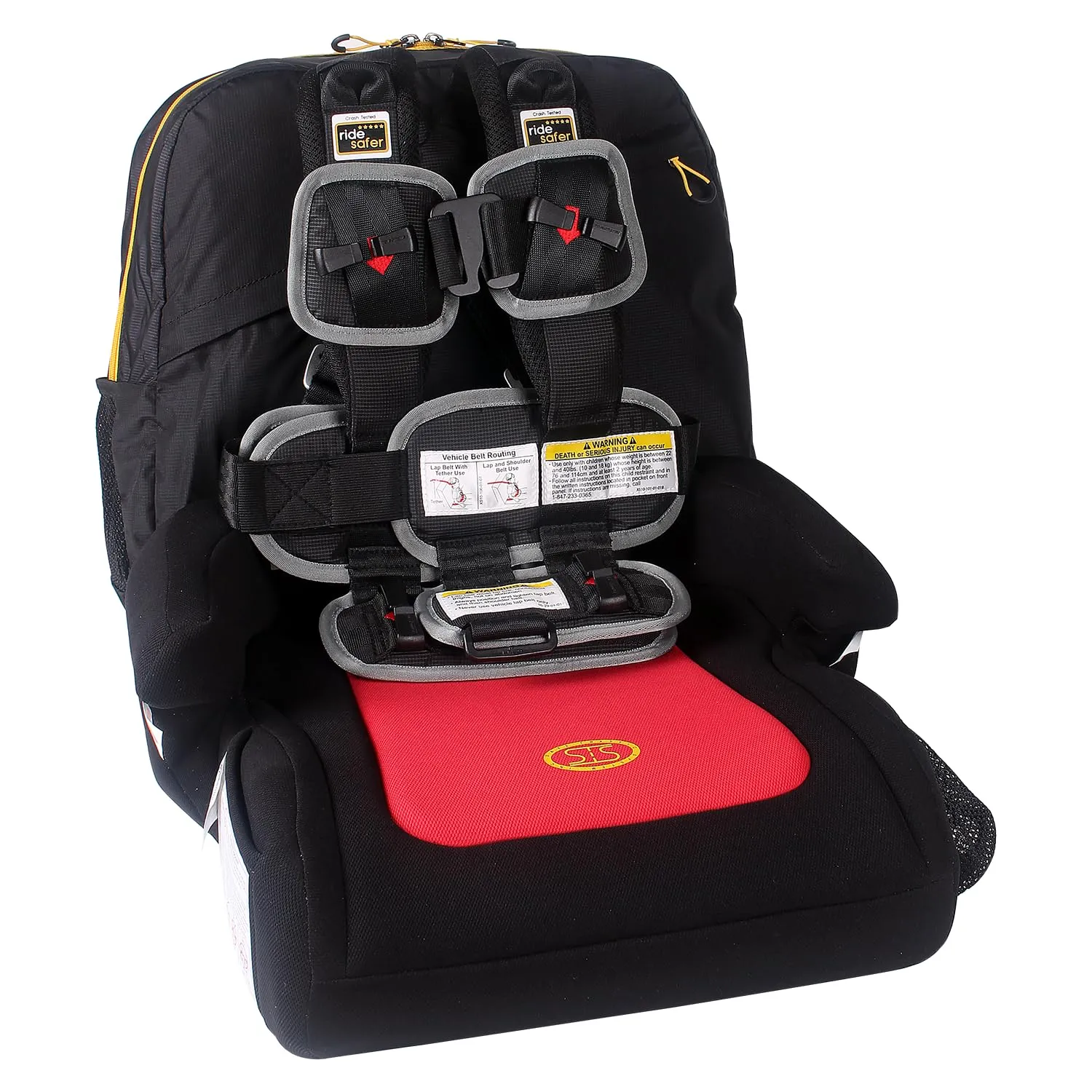 Extra Small Black RideSafer Travel Vest & TravelSmarter Booster Seat Combo, Lightweight, Compact, Portable Car Seat - Perfect for Travel and Everyday Child Safety - Kaedas