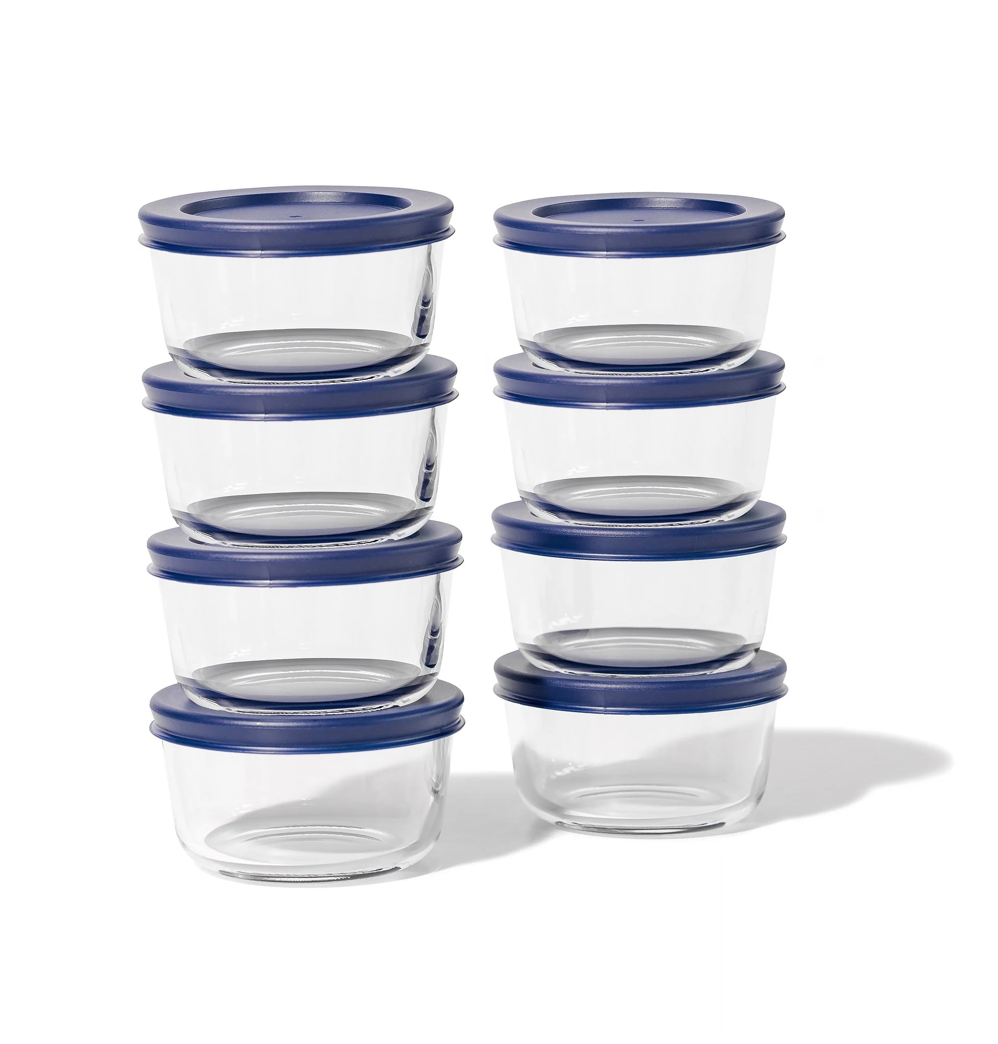 Glass Food Storage Containers - 16 Piece 7oz Set (8 Containers + 8 Lids), Blue - Kaedas