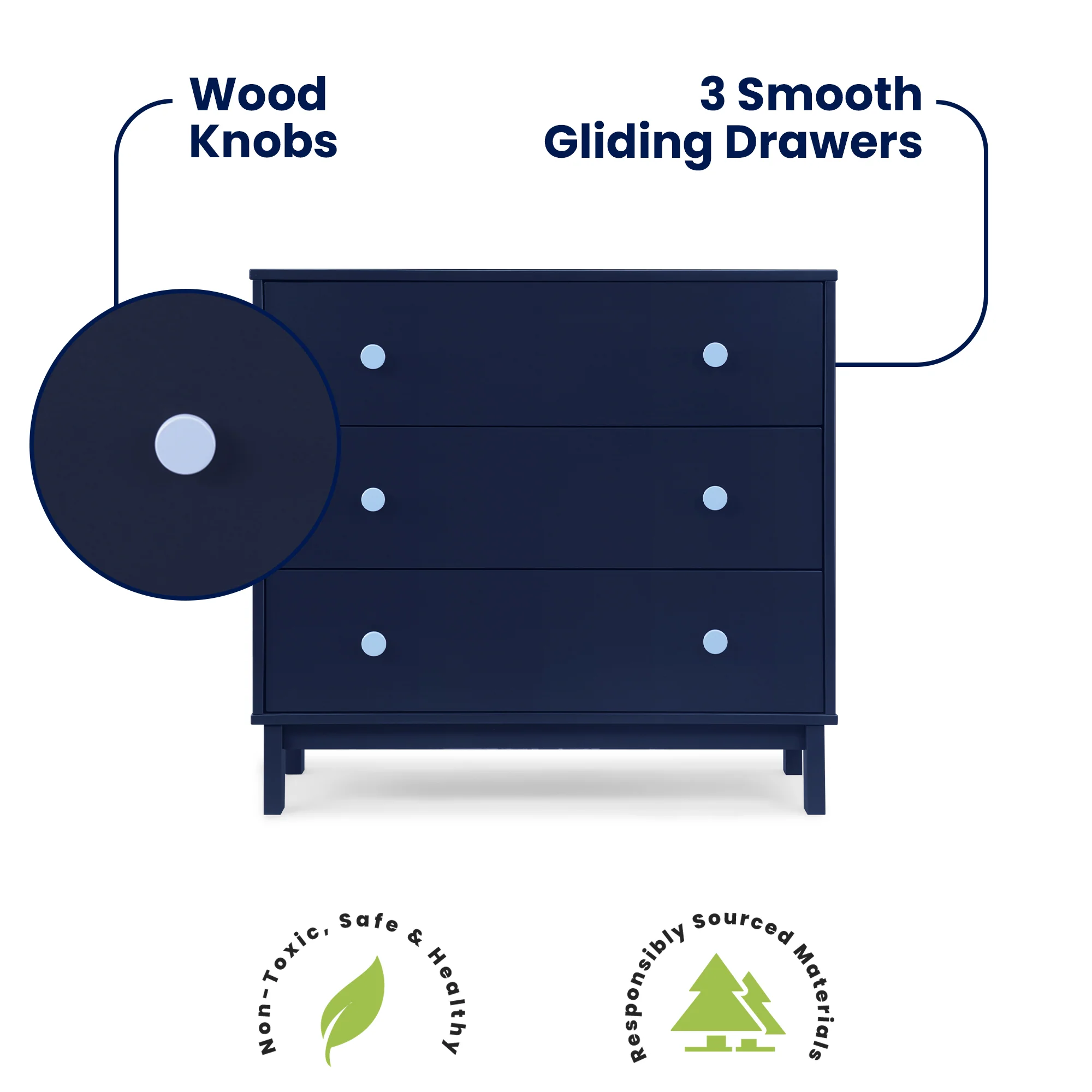 BabyGap Legacy 3 Drawer Dresser With Interlocking Drawers - Navy with Light Blue - Kaedas