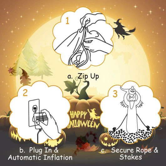 6 Feet Halloween Inflatable Blow Up Ghost With Pumpkin and LED Lights - Kaedas