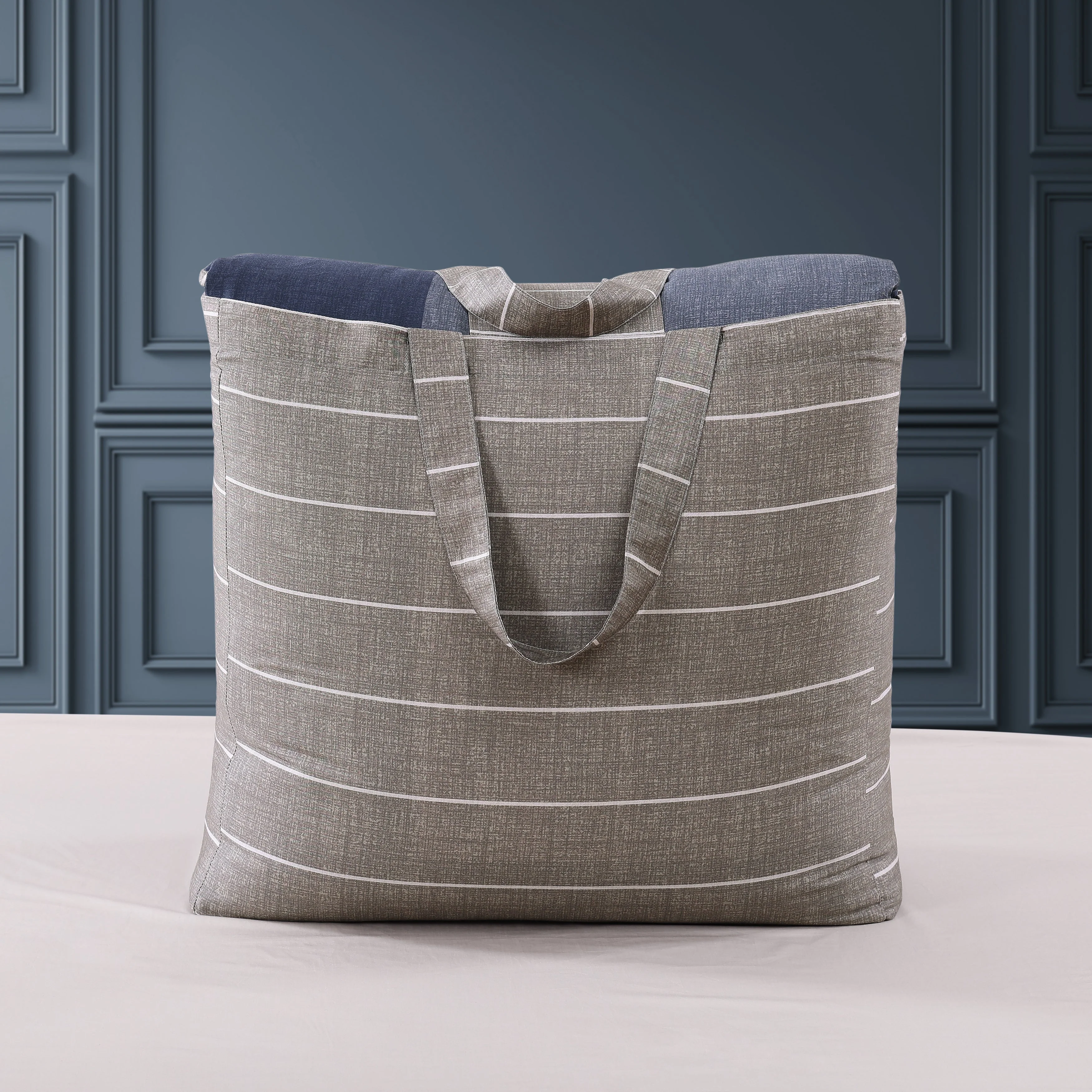 Bebejan Checkered Navy Tan 5 Piece Reversible Comforter Set - Kaedas