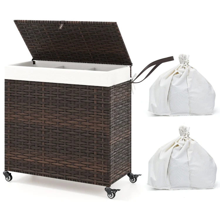 Laundry Hamper With Wheels and Lid-Brown - Kaedas