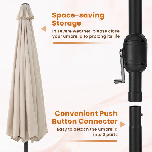 12 Feet Patio Umbrella With Crank Handle and 8 Sturdy Ribs-Beige - Kaedas