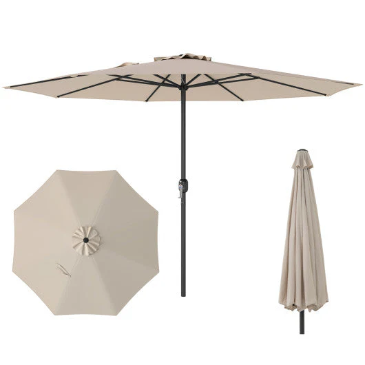 12 Feet Patio Umbrella With Crank Handle and 8 Sturdy Ribs-Beige - Kaedas