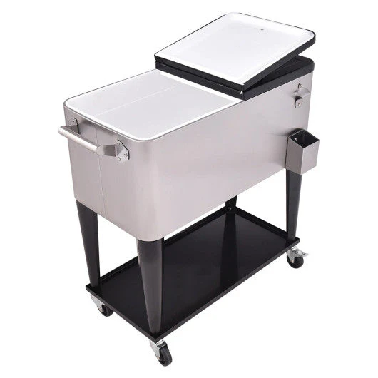 80 Quart Patio Rolling Stainless Steel Ice Beverage Cooler - Kaedas