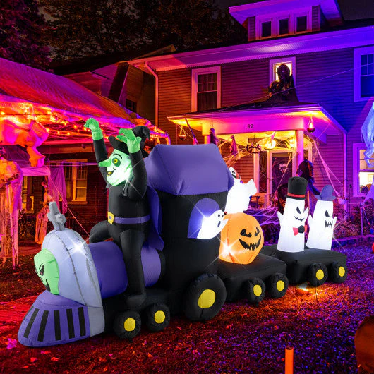 8.2 Feet Long Halloween Inflatable Train With Witch and 4 Ghosts - Kaedas