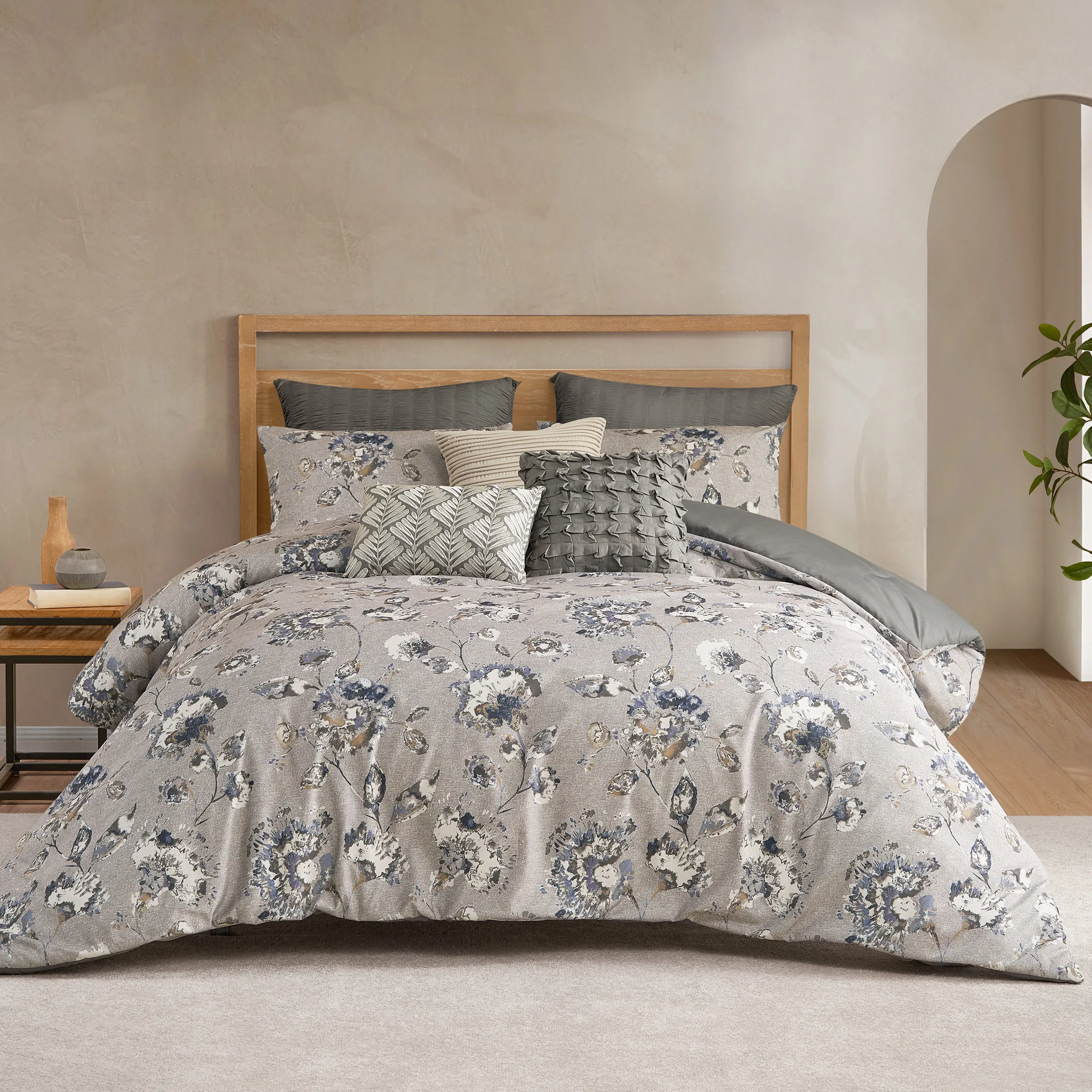 8-Piece Comforter Set Queen - Grey - Kaedas