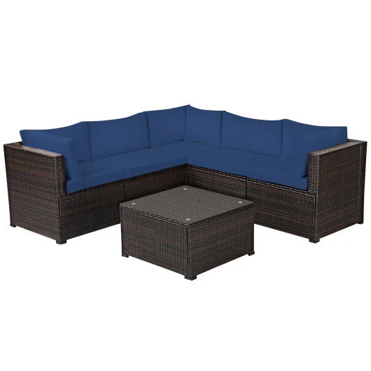 6 Pieces Patio Furniture Sofa Set With Cushions for Outdoor-Navy - Kaedas