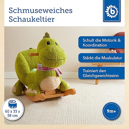 Bieco Plüsch Schaukeltier REH, 60 cm | Kinder Schaukelstuhl mit Sicherheitsgurt | Baby Schaukel | Kleinkind |Schaukelwippe ab 9 Monate | Schaukelpferd Holz - Kaedas