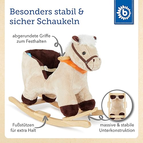 Bieco Plüsch Schaukeltier REH, 60 cm | Kinder Schaukelstuhl mit Sicherheitsgurt | Baby Schaukel | Kleinkind |Schaukelwippe ab 9 Monate | Schaukelpferd Holz - Kaedas