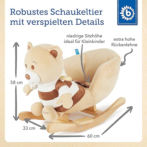 Bieco Plüsch Schaukeltier REH, 60 cm | Kinder Schaukelstuhl mit Sicherheitsgurt | Baby Schaukel | Kleinkind |Schaukelwippe ab 9 Monate | Schaukelpferd Holz - Kaedas