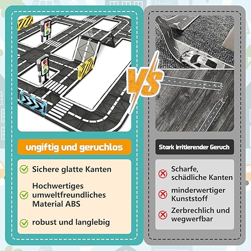 BuzzoXerex Magnetische Bausteine Straßenset, 50PCS Magnetische Fliesen Stadtstraßen, Magnetbausteine Straßenaufsatz-Set Lernaktivitäten Geschenk ab 3 4 5 Jahre - Kaedas