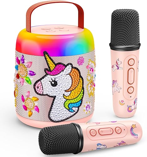 Gralal Mini Karaoke Maschine mit 2 Mikrofon Kinder, Einhorn Geschenke für Mädchen Geschenk Mädchen 3-12 Jahre Karaoke Mikrofon Kinder Einhorn Spielzeug ab 3-12 Jahre Mädchen Ostergeschenke Kinder - Kaedas