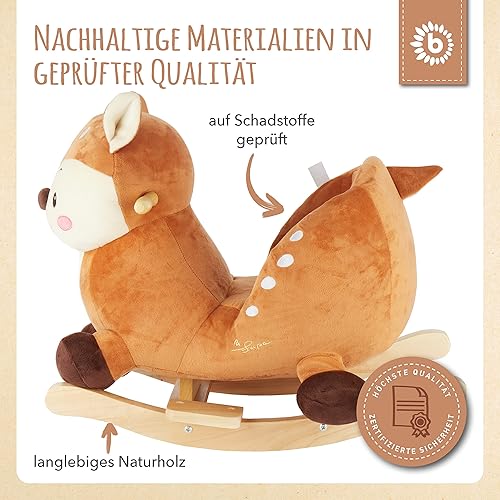 Bieco Plüsch Schaukeltier REH, 60 cm | Kinder Schaukelstuhl mit Sicherheitsgurt | Baby Schaukel | Kleinkind |Schaukelwippe ab 9 Monate | Schaukelpferd Holz - Kaedas