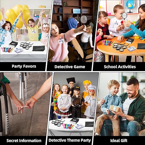 Detektiv Set Kinder, 50 Stück Detektive Spielzeug Kinder Set, UV Stift Notizbuch Lupen Spielzeug Detektivausweis Ausweise mit Clip, Mitgebsel Kindergeburtstag Gastgeschenke Detektiv Rollenspiel - Kaedas