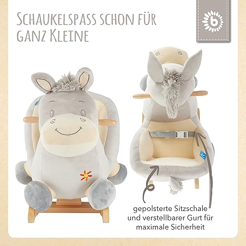 Bieco Plüsch Schaukeltier REH, 60 cm | Kinder Schaukelstuhl mit Sicherheitsgurt | Baby Schaukel | Kleinkind |Schaukelwippe ab 9 Monate | Schaukelpferd Holz - Kaedas
