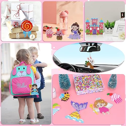 Homgaty 5000 Bügelperlen Vehicles Set, Steckperlen 5 mm Perlen mit Steckplatte, 18 Muster, Bügelpapier, Anhänger und Zubehör zum Basteln Handwerk für Kinder Geschenk (Vehicles, 5mm) - Kaedas
