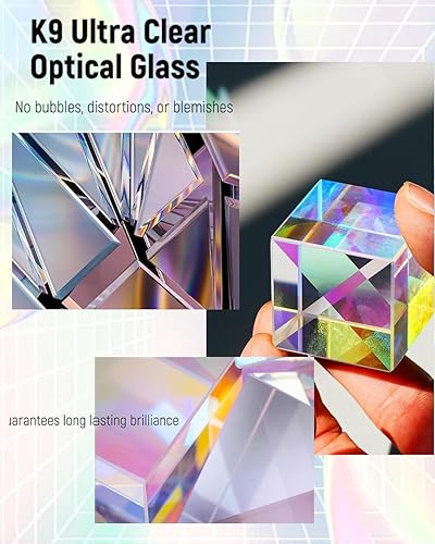 QLEUIFT 2 pcs 20mm RGB Dispersion Prism Optisches Glas X-Cube Prisma für das Unterrichten von Lichtspektrum-Physik - Geschenk des Lichts, Wird mit Samtbeutel geliefert - Kaedas