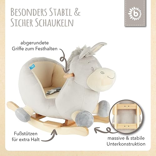 Bieco Plüsch Schaukeltier REH, 60 cm | Kinder Schaukelstuhl mit Sicherheitsgurt | Baby Schaukel | Kleinkind |Schaukelwippe ab 9 Monate | Schaukelpferd Holz - Kaedas