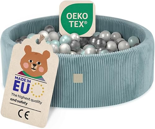 MISIOO Bällebad mit Schaumstoff-Füllung - 90x30cm - 200 Bälle für Bällebad - Hochwertige Bällebad Bälle für Kinder - Weiches und Sicheres Spielzeug - Waschbar - Kaedas