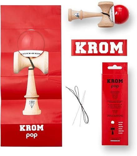 KROM Kendama POP Rubber Rot - aus zertifiziertem Buchenholz - Hohe Holzqualität - Für Anfänger und Profis - Pack : Ersatzschnur + Stickers - Kaedas