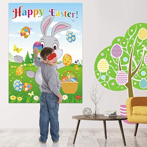 FEPITO Kinder Ostern Spiel, der Schwanz mit dem Kaninchen genagelt, mit 24 Nägeln in den Nagel Hase Eier für die Ostern Partei Ostereier verziert mit 24 Aufkleber, Osterei Jagd - Kaedas