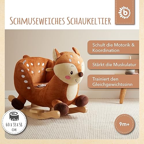 Bieco Plüsch Schaukeltier REH, 60 cm | Kinder Schaukelstuhl mit Sicherheitsgurt | Baby Schaukel | Kleinkind |Schaukelwippe ab 9 Monate | Schaukelpferd Holz - Kaedas
