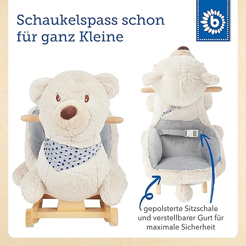 Bieco Plüsch Schaukeltier REH, 60 cm | Kinder Schaukelstuhl mit Sicherheitsgurt | Baby Schaukel | Kleinkind |Schaukelwippe ab 9 Monate | Schaukelpferd Holz - Kaedas