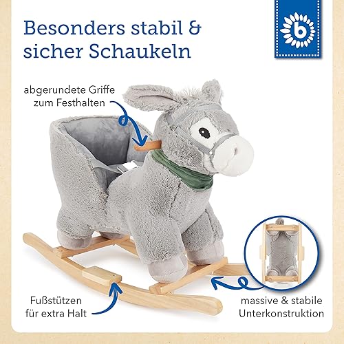 Bieco Plüsch Schaukeltier REH, 60 cm | Kinder Schaukelstuhl mit Sicherheitsgurt | Baby Schaukel | Kleinkind |Schaukelwippe ab 9 Monate | Schaukelpferd Holz - Kaedas
