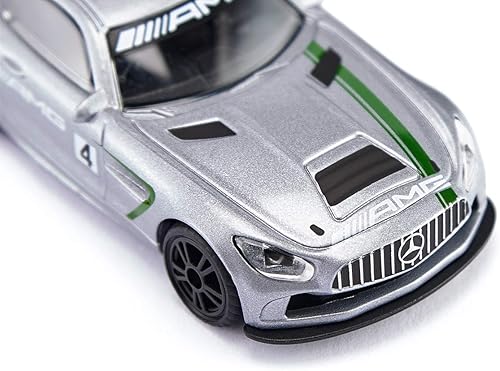 siku 1529, Mercedes-AMG GT4 Sportwagen, Metall/Kunststoff, Silber, Großer Heckflügel, Spielzeugauto für Kinder - Kaedas