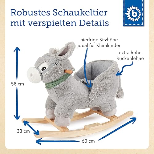 Bieco Plüsch Schaukeltier REH, 60 cm | Kinder Schaukelstuhl mit Sicherheitsgurt | Baby Schaukel | Kleinkind |Schaukelwippe ab 9 Monate | Schaukelpferd Holz - Kaedas