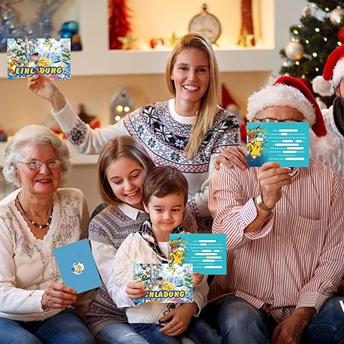 DOUKI 12x Einladungskarten Kindergeburtstag Junge mit Umschlag Deutsch, Kindergeburtstags Party Einladungen, Cartoon Geburtstag Einladungskarten Set für Themed Party (12) - Kaedas