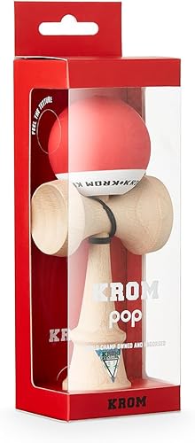 KROM Kendama POP Rubber Rot - aus zertifiziertem Buchenholz - Hohe Holzqualität - Für Anfänger und Profis - Pack : Ersatzschnur + Stickers - Kaedas