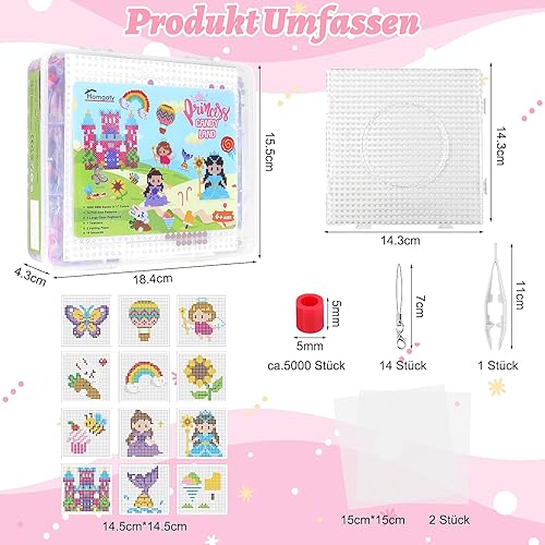 Homgaty 5000 Bügelperlen Vehicles Set, Steckperlen 5 mm Perlen mit Steckplatte, 18 Muster, Bügelpapier, Anhänger und Zubehör zum Basteln Handwerk für Kinder Geschenk (Vehicles, 5mm) - Kaedas