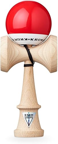 KROM Kendama POP Rubber Rot - aus zertifiziertem Buchenholz - Hohe Holzqualität - Für Anfänger und Profis - Pack : Ersatzschnur + Stickers - Kaedas